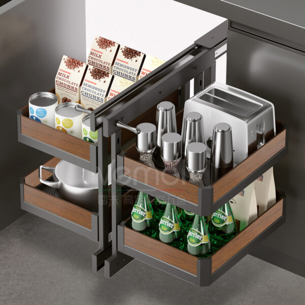 FINE3.0 series full-pull small monster corner pull-out basket (walnut wood)